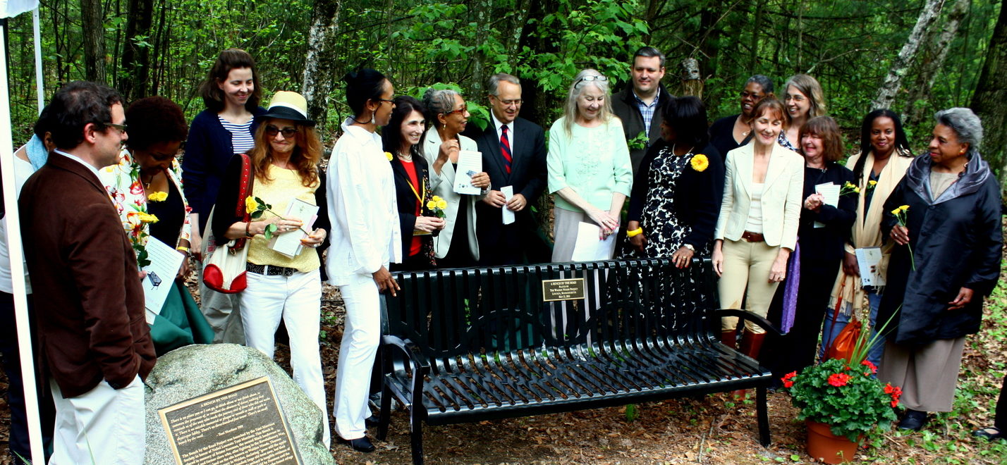 Toni Morrison Society Bench-By-the-Road placement in Walden Woods.  Sharon J is in the yellow blouse.